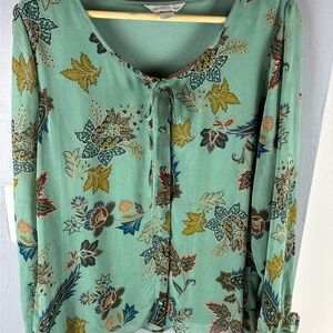 Christopher & Banks Green Floral Blouse